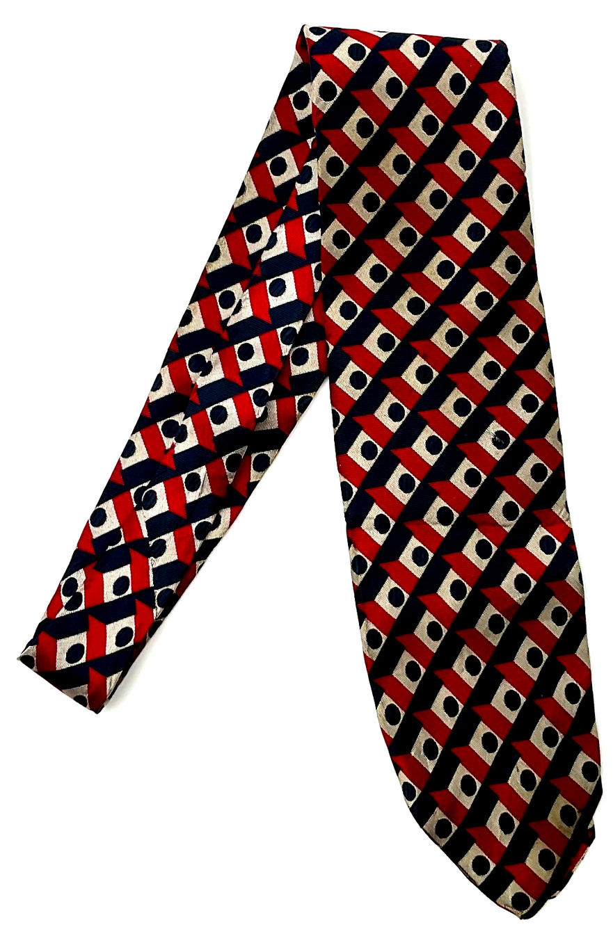 Vintage Lanvin Paris Red Silk Tie Red White Blue Italy Designer Necktie 1970's